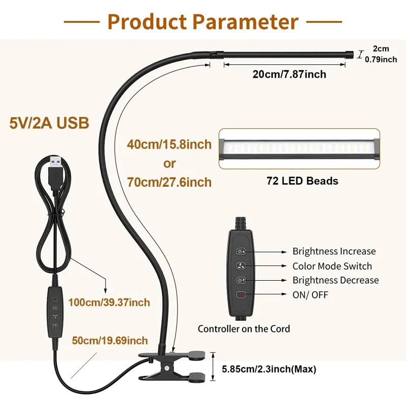 10W Dimmable LED Clamp Desk Lamp 2