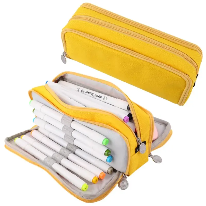 Pencil Case Large Space Storage 3 Compartment Pouch Double Side Opened Student Stationery Desk Organizer School Supplies 2