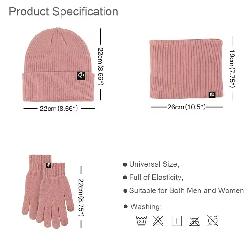 Winter Warm Knit Beanie Gloves Scarf Set 6