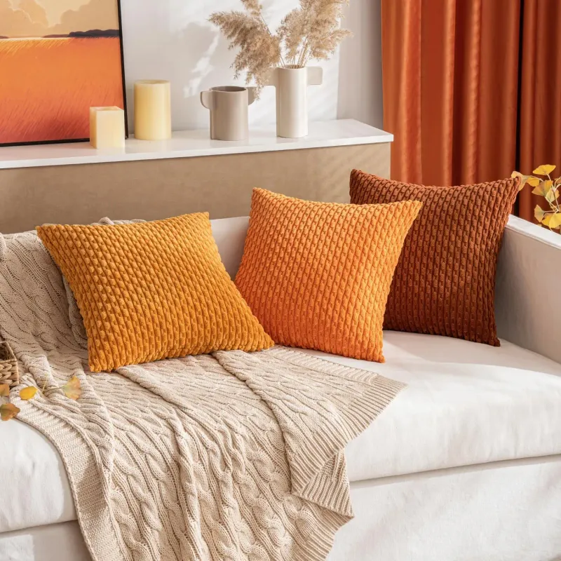 Fall Boho Striped Corduroy Throw Pillow Covers 4