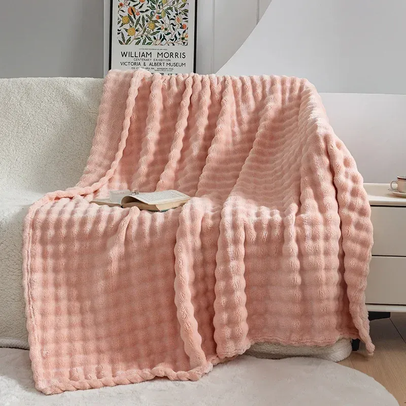 Coral Velvet Bubble Rabbit Sofa Blanket 1