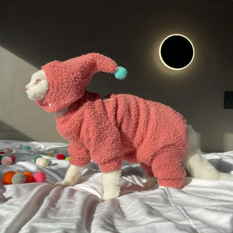 Winter Plush Cat Sweatshirt with Hat 2