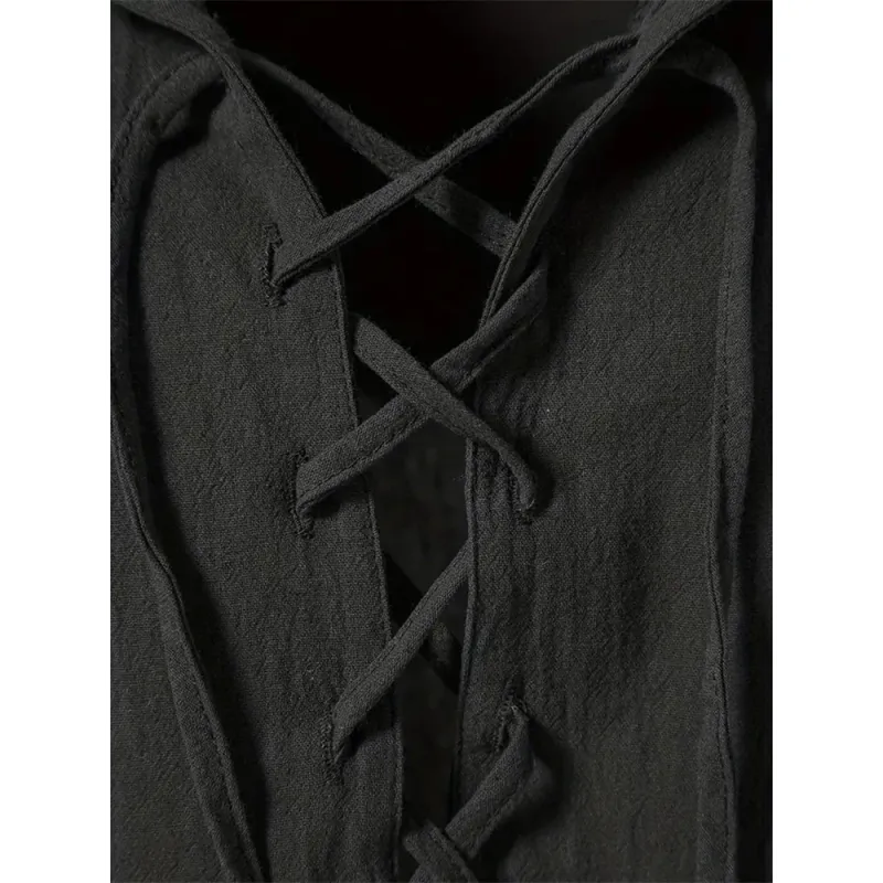 Men's Retro Cotton Linen V-Neck Shirt 5