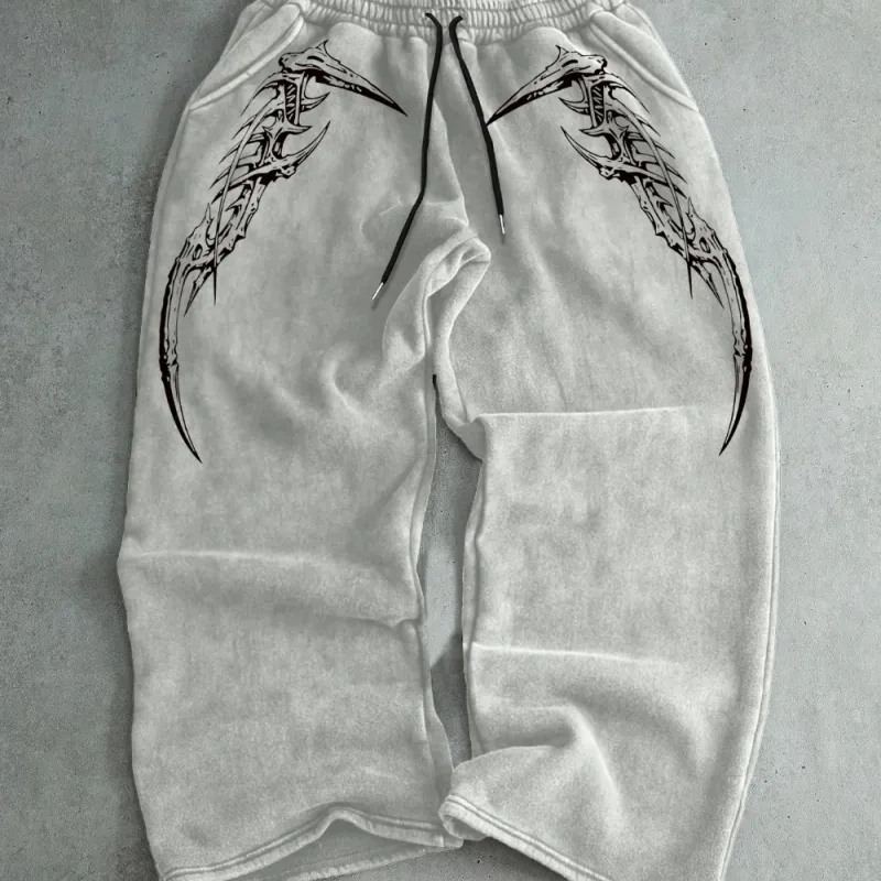 Skull Print Drawstring Sweatpants 2