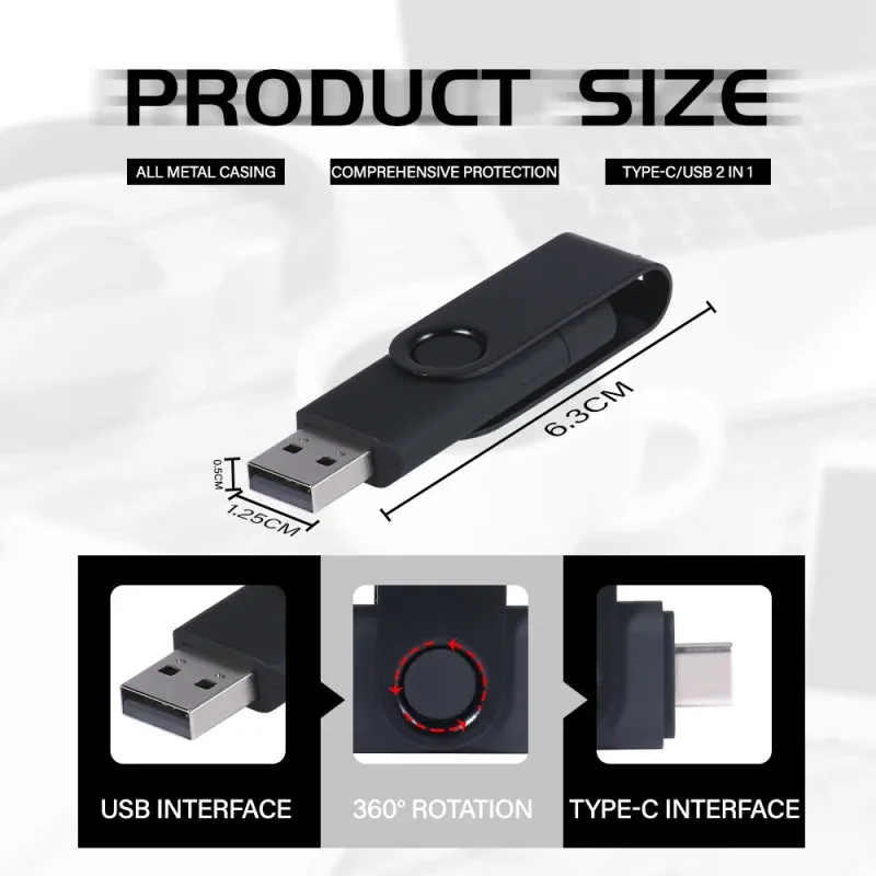 TYPE-C 2-in-1 Rotatable USB 3.0 Pen Drive 5