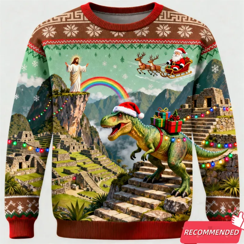 T-Rex Jesus Christmas Ugly Sweater 5