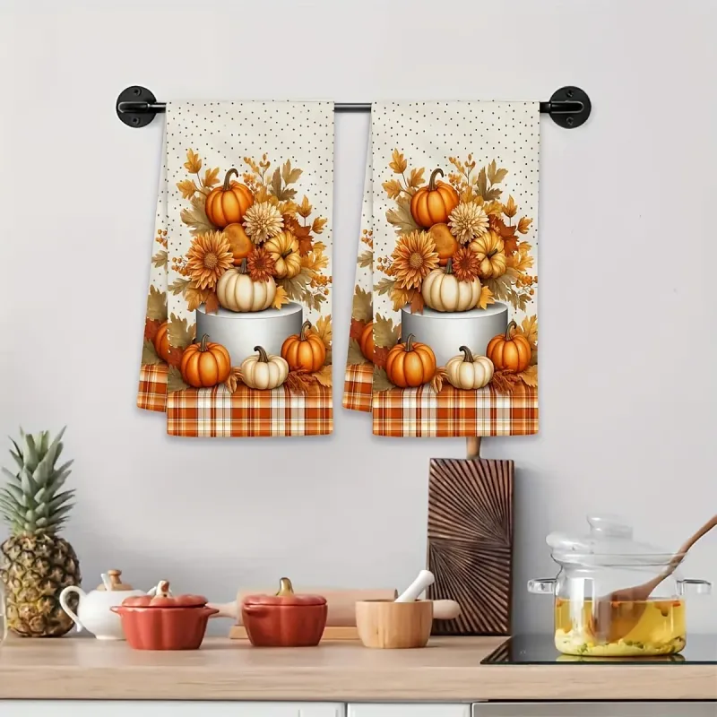 Pumpkin Maple Leaf Kitchen Towels 2-Pack 2
