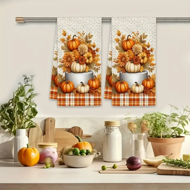 Pumpkin Maple Leaf Kitchen Towels 2-Pack 5