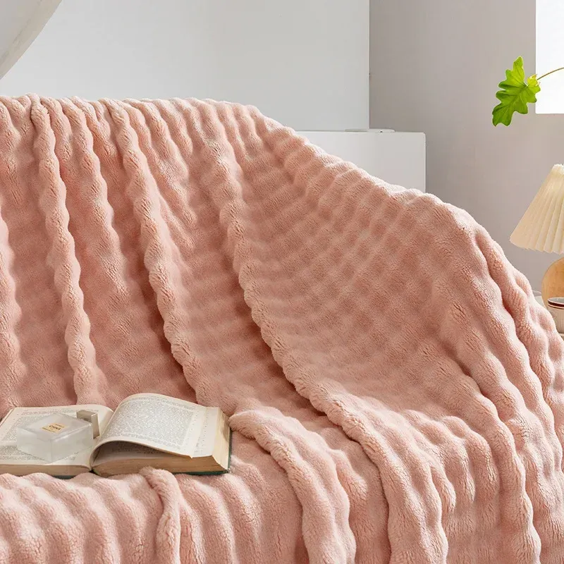 Coral Velvet Bubble Rabbit Sofa Blanket 4