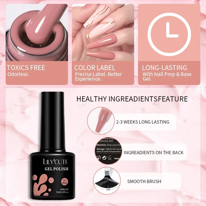 LILYCUTE 6Pcs Bright Pink Gel Nail Polish Set 4