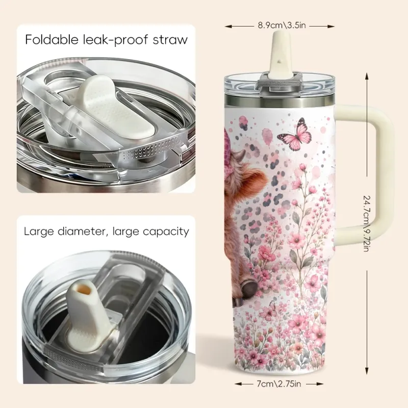 Pink Highland Cow Tumbler 40oz 5