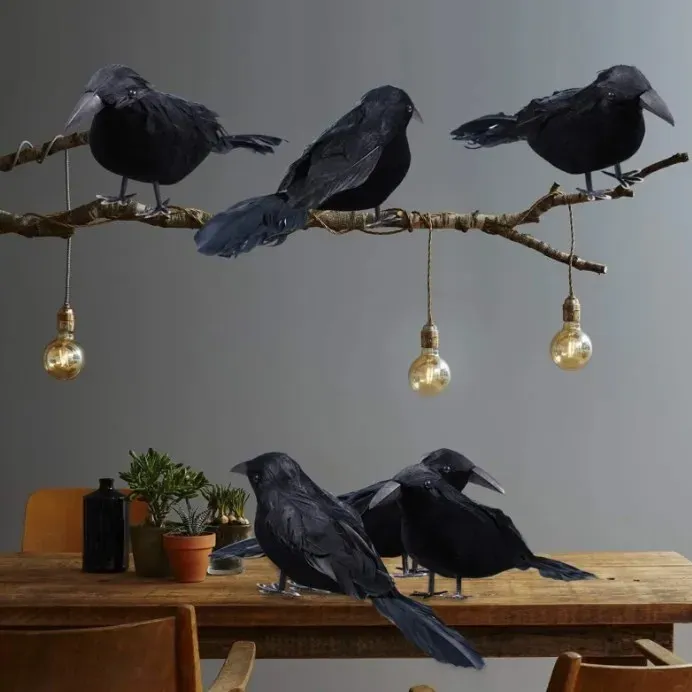 Artificial Halloween Crow Ornaments 6pcs 2