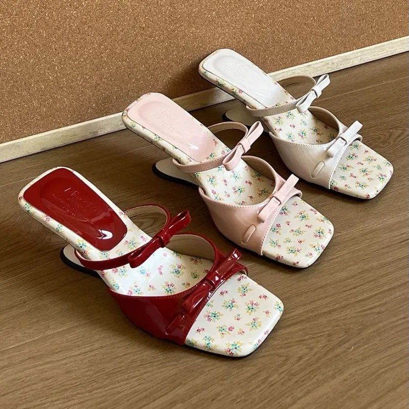 Pink Bow Wedge Sandals for Women 1