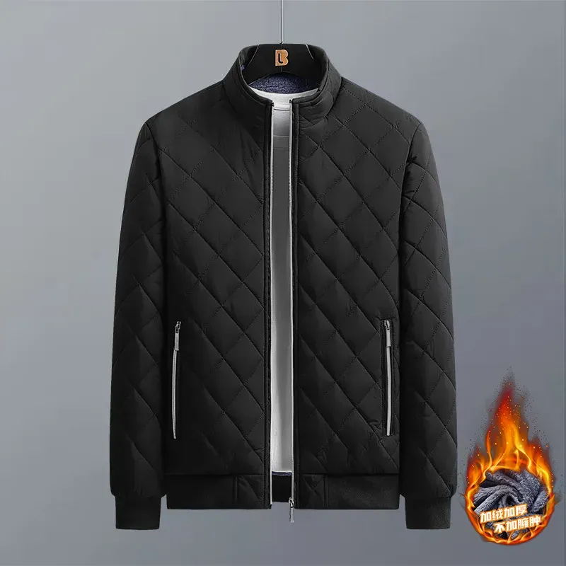 Men's Diamond Pattern Fleece Bomber Jacket 6