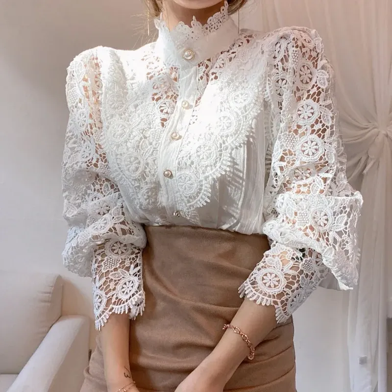 Elegant Lace Stand Collar Blouse 3