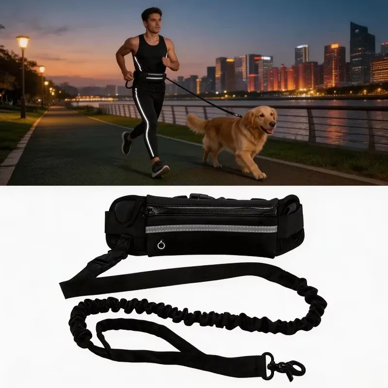 Hands-Free Reflective Dog Leash with Waist Bag 3