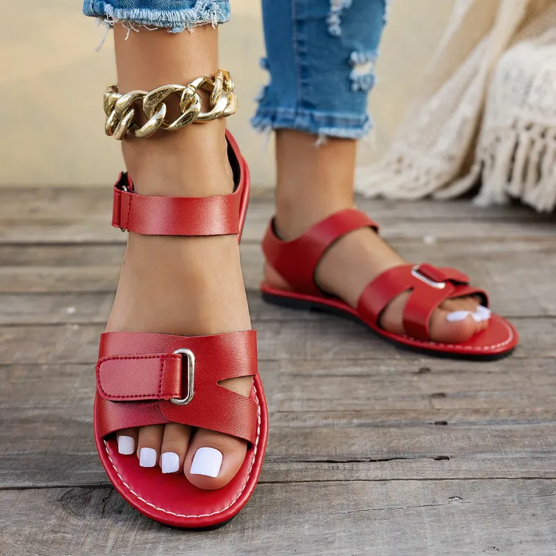Women's Metal Buckle Flat Sandals 6