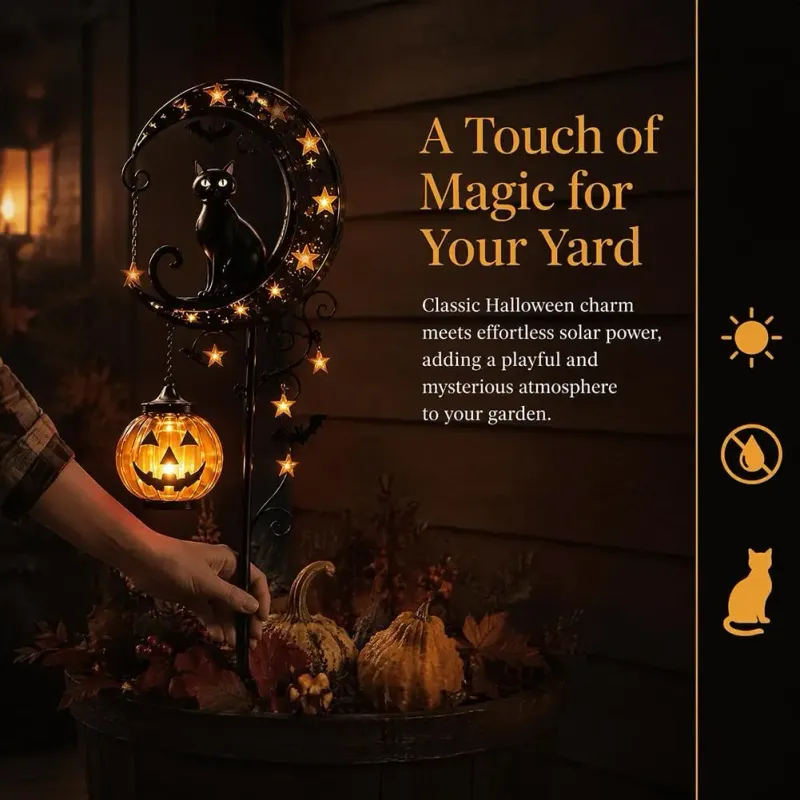 Halloween Cat & Pumpkin Solar Stake 5