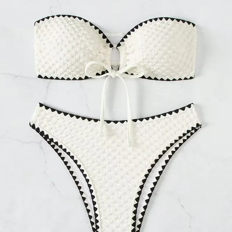 White Strapless Lace-up Bikini Set 1