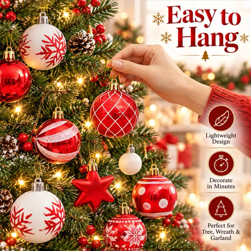 42 Pcs Red & White Christmas Ball Ornaments Set 4