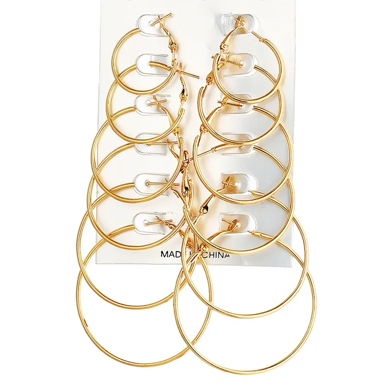 6-Pair Gold & Silver Hoop Earrings Set 5