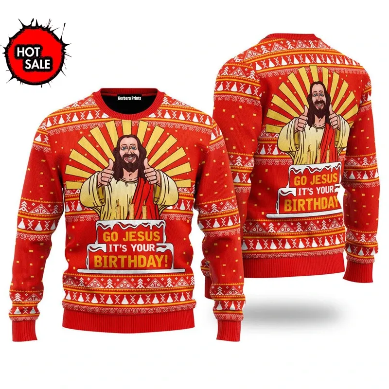 Happy Birthday Jesus 3D Ugly Christmas Sweatshirt 1