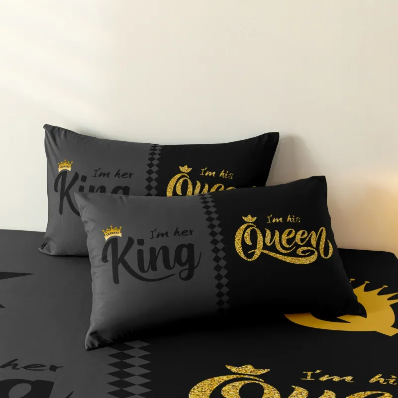 Crown Printed Bedding Set 3pcs Black Gray 5