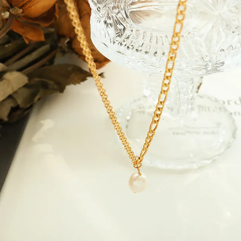 Double Layer Pearl & Titanium Necklace 4