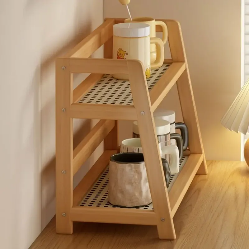 Wooden Rattan Storage Shelf Organizer 5