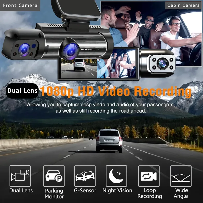 Dual Lens HD Dash Cam with Cabin View 3