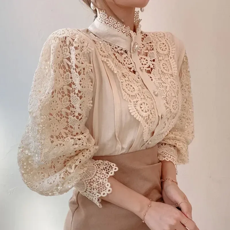 Elegant Lace Stand Collar Blouse 5