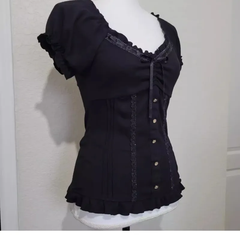 Vintage Black Bow Blouse - Y2K Style 3