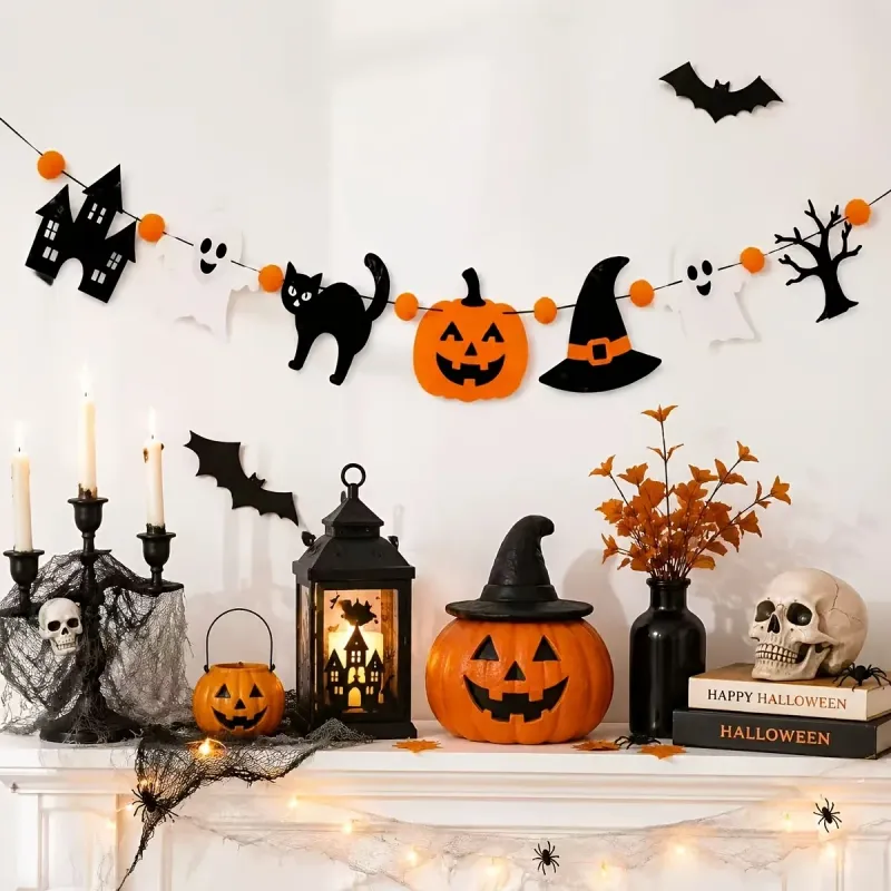 Halloween Skull Cat Pumpkin Felt Garland 6