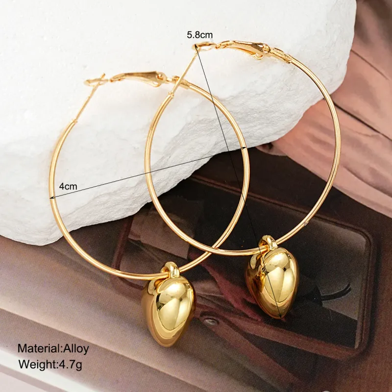 Gold Heart Drop Hoop Earrings 5