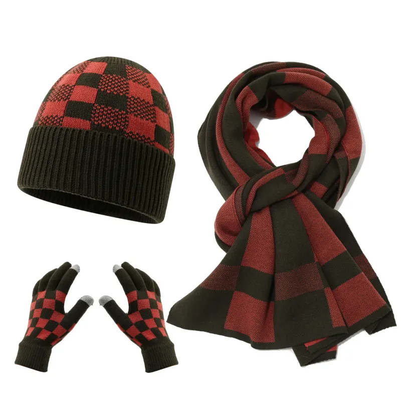 Men's Checkerboard Knit Winter Set 3-Piece 3