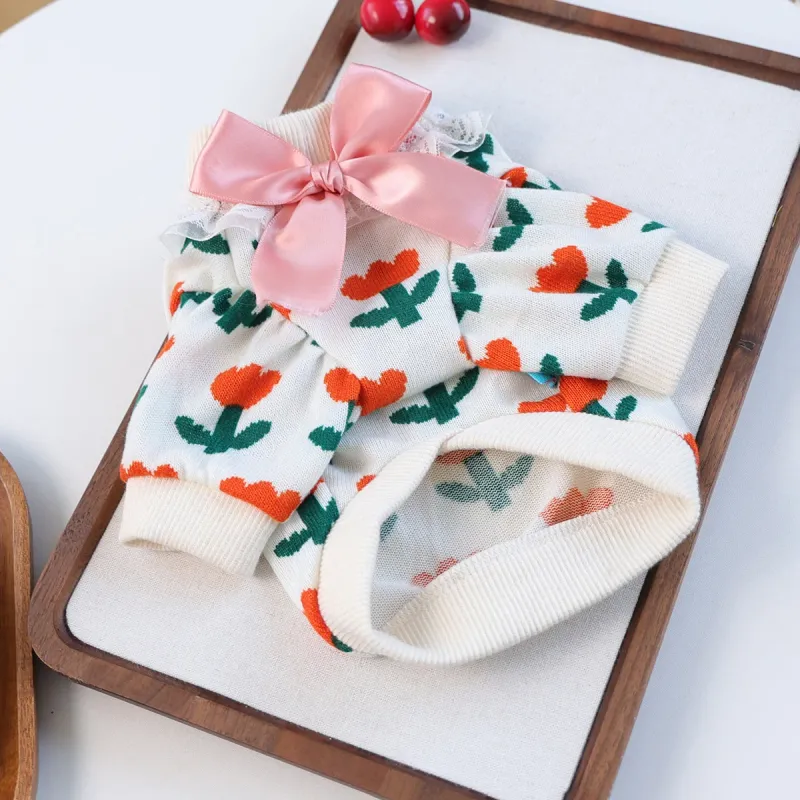 Tulip Knit Pet Sweater - White 3
