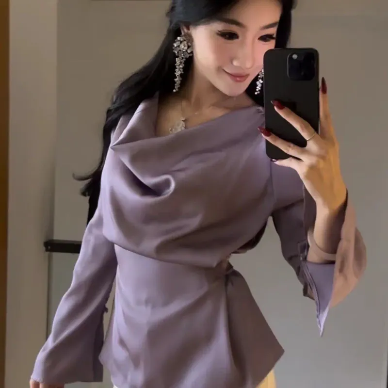 Silk Satin Flare Sleeve Blouse 5