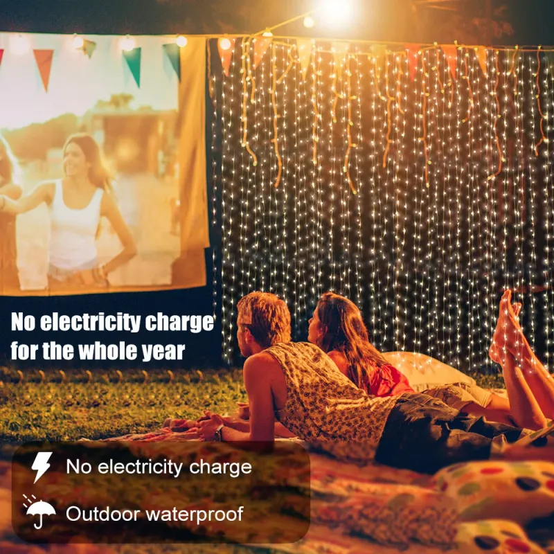 Solar Curtain LED String Lights 300 LEDs 3