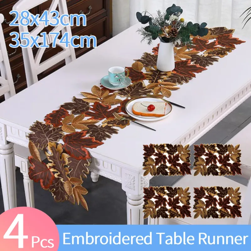 Autumn Maple Leaf Embroidered Table Runner Set 1