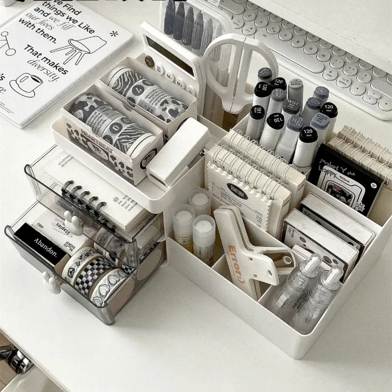 Desktop Storage Box Desk Pen Holder Divided Storage Drawer Type Student Stationery Organizer Large Capacity Office Storage Rack 5