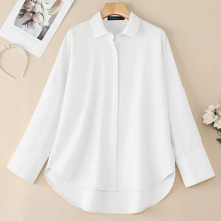 ZANZEA Oversized White Button-Up Blouse 2
