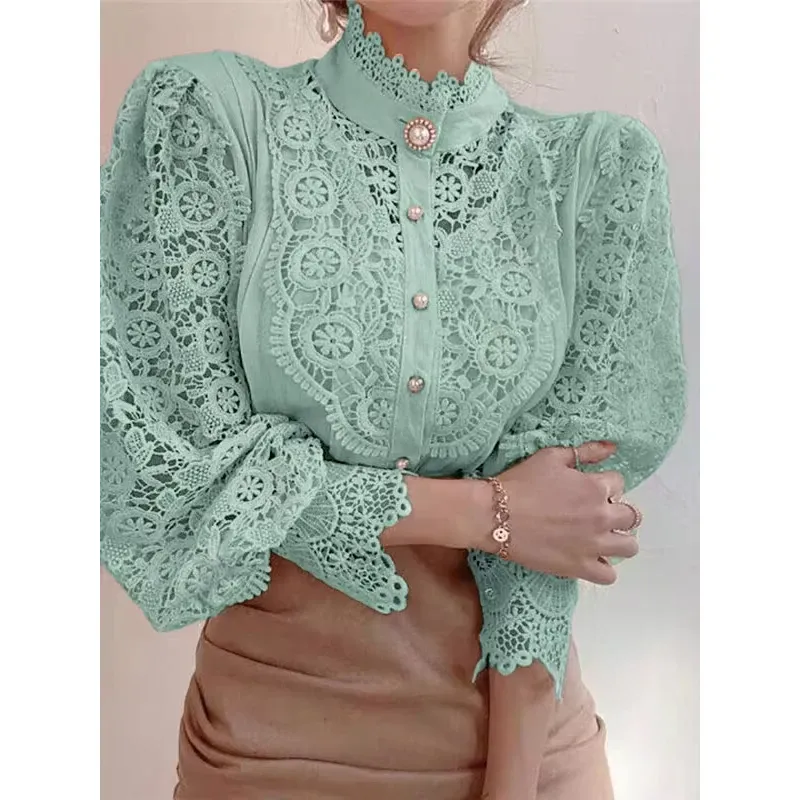 Elegant Lace Stand Collar Blouse 2