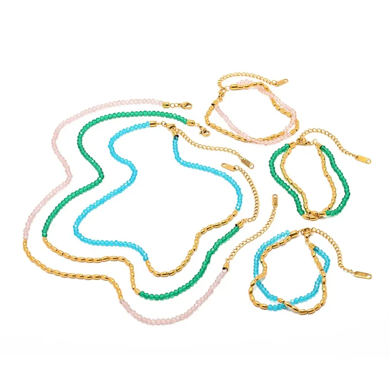 Gold Plated Blue Bead Choker Necklace 5