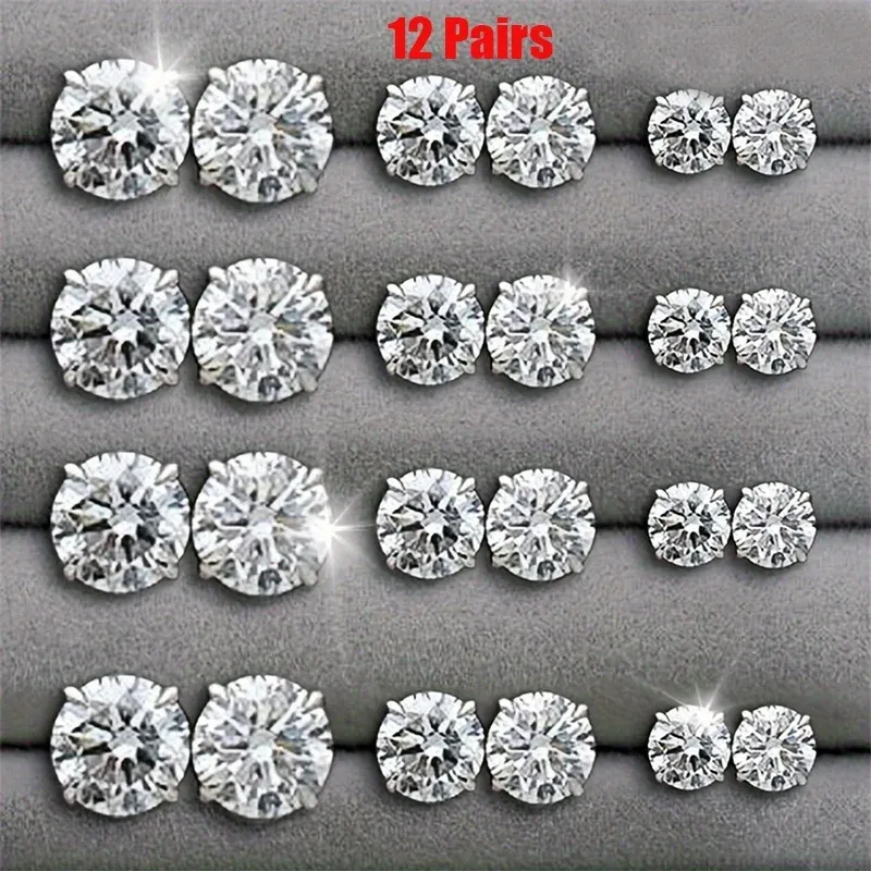 12 Pairs Zircon Stud Earrings Set 1