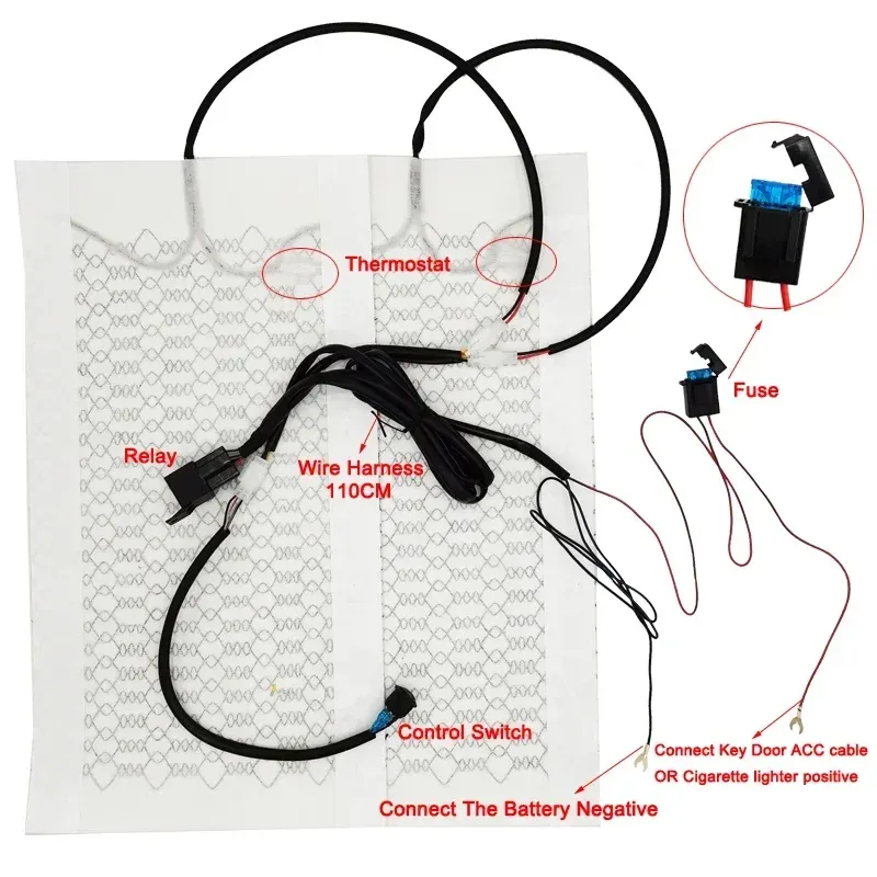 12V Carbon Fiber Car Seat Heater Kit 6