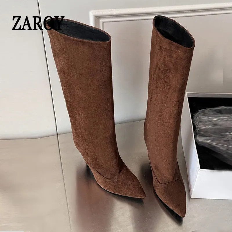 ZAROY Point Toe Suede Knee High Boots 2