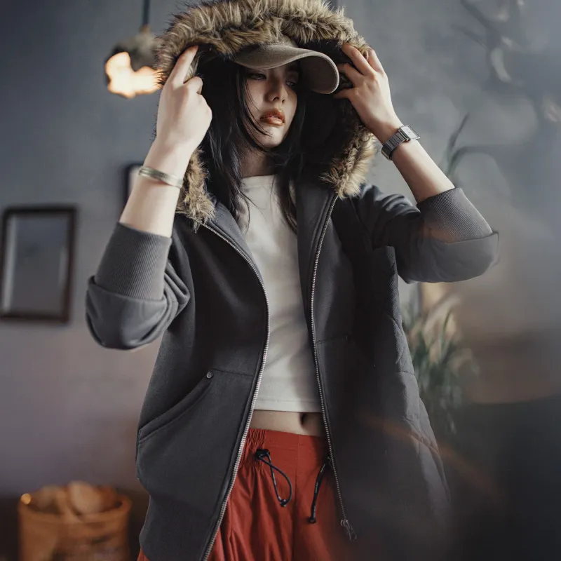 Women's Fleece Lined Zip Hoodie Coat 4