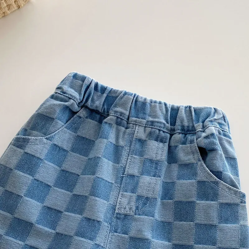 Children's Plaid Denim Jeans Pants 1-5Y 5