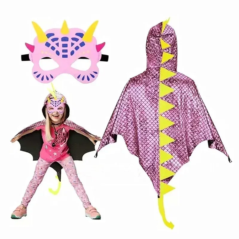 Child Green Dinosaur Cloak Costume Set 5