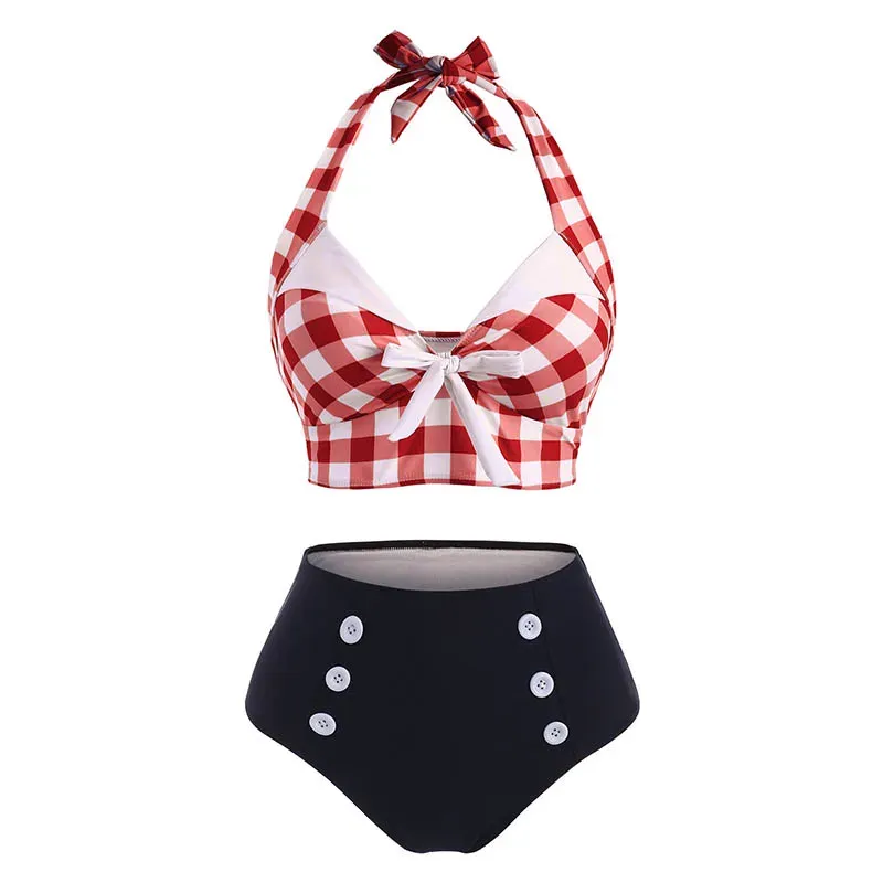 Women's Tummy Control Plaid Tankini 1